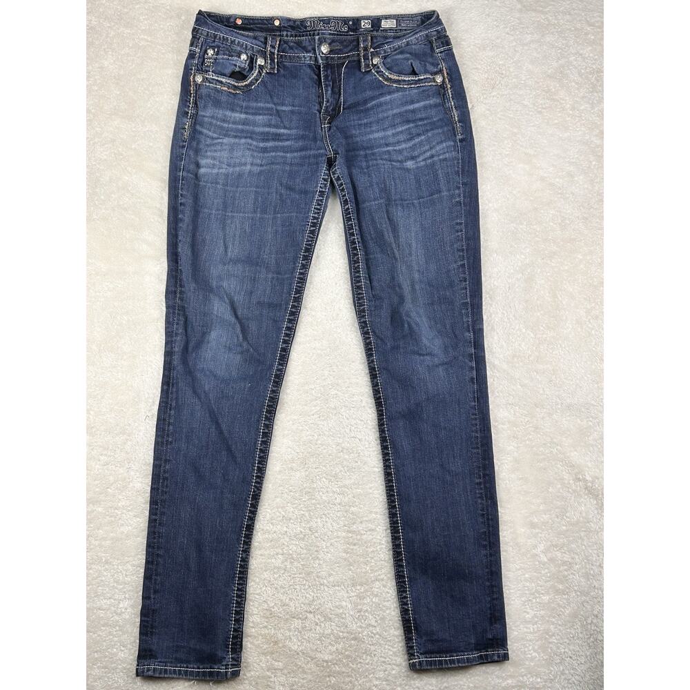 Miss Me Jeans Womens Sz 29 Blue Mid Rise Easy Skinny Embellished y2k Bling